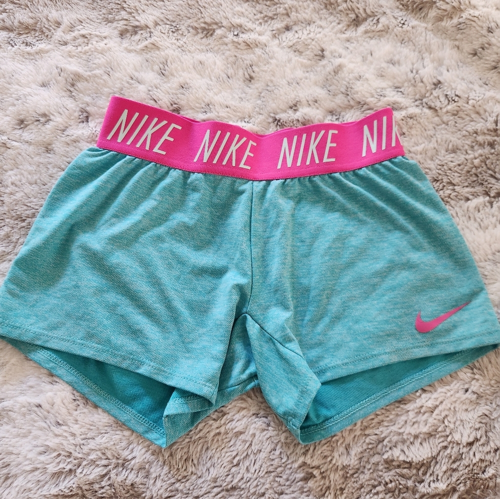 Nike Girls Teal Shorts with Pink Waistband Size S